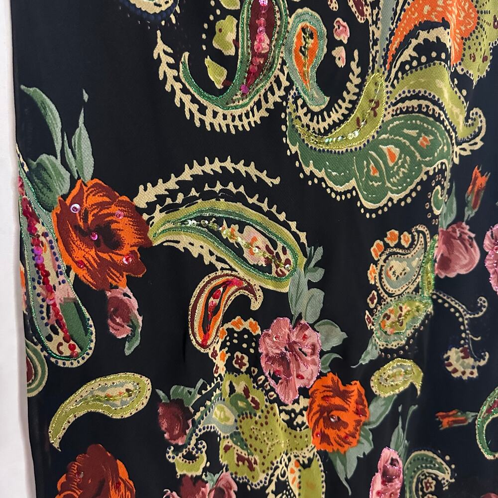 Vintage Floral Paisley Sequin Midi Sheath Dress Black Medium - Picture 2 of 7